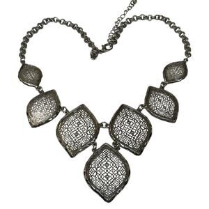 Charming Charlie Silver Tone Filigree Statement Necklace Adjustable 15.5"